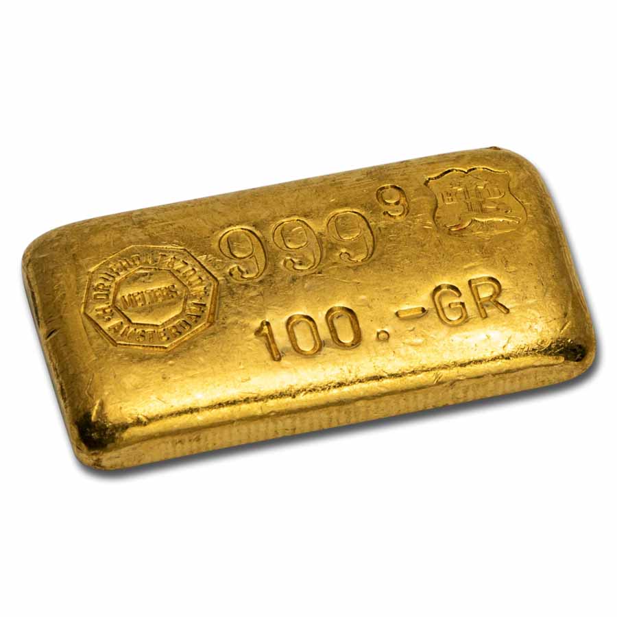 100 gram Gold Bar - Drijfhout Refinery (Vintage, Poured)