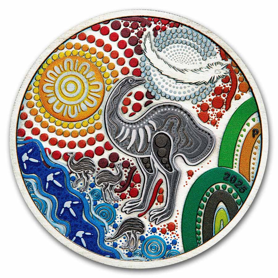 2025 Australia 2 oz Silver Colorized Emu Utingat (Antiqued)
