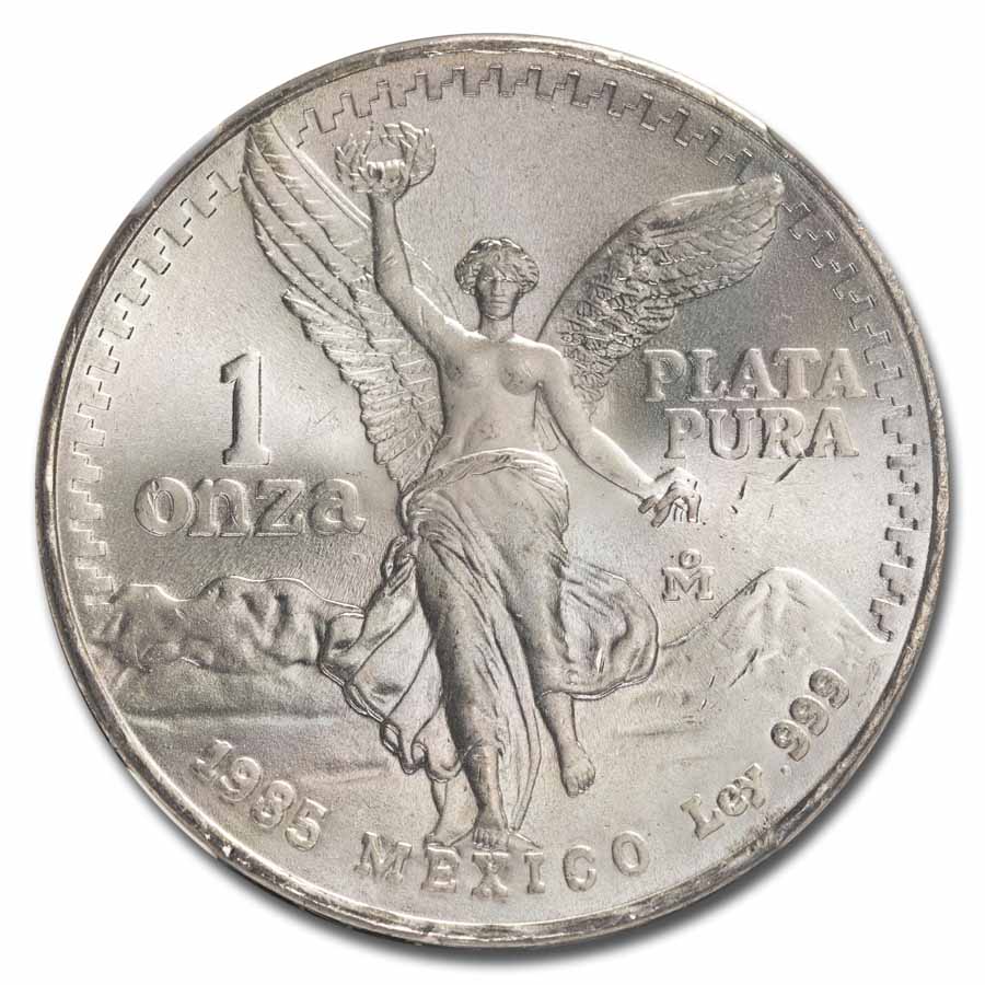 1985 Mexico 1 oz Silver Libertad MS-66 NGC (Coat of Arms Label)