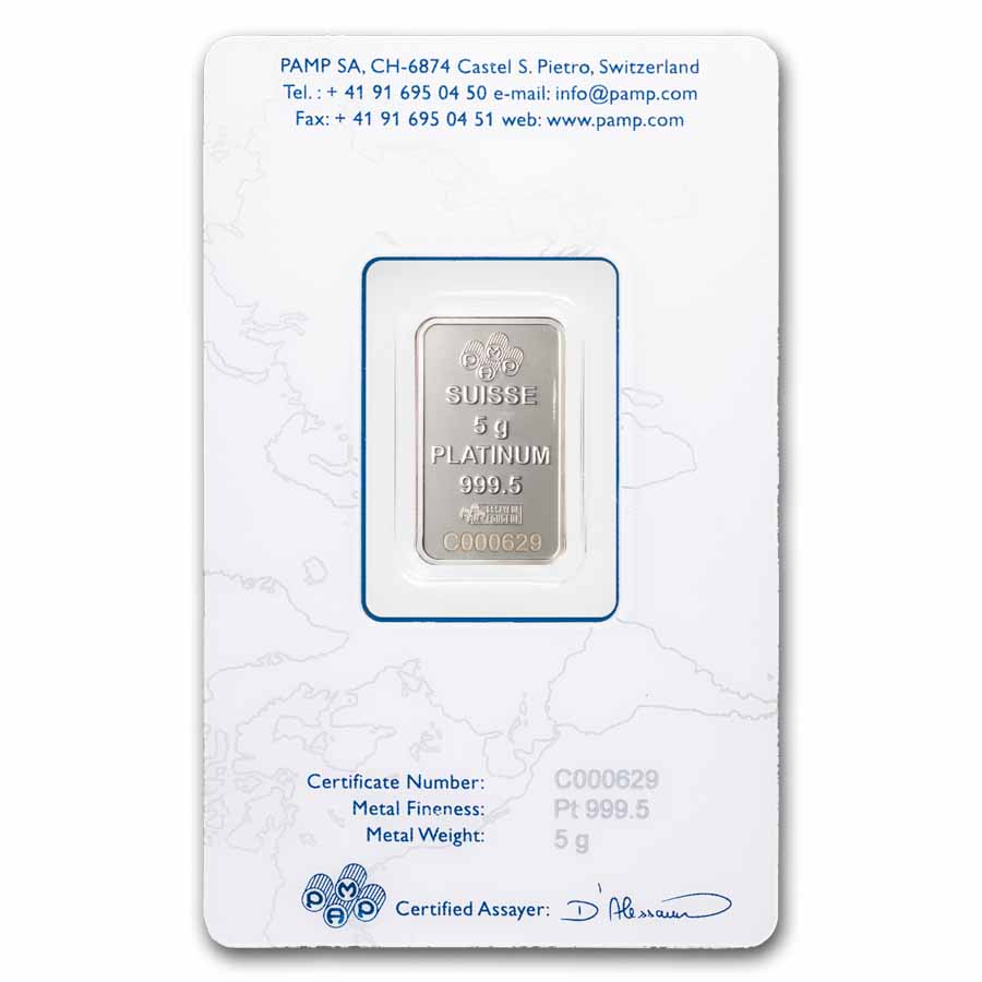 5 gram Platinum Bar - PAMP Suisse Rosa (In Assay)