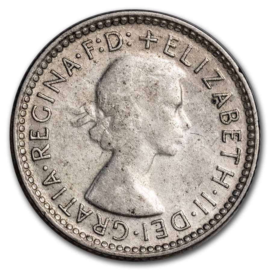 1953-1963 Australia Silver 6 Pence Elizabeth II Avg Circ