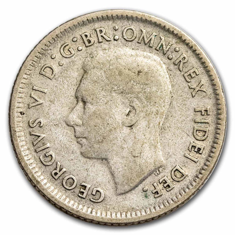1946-1952 Australia Silver 6 Pence George VI Avg Circ