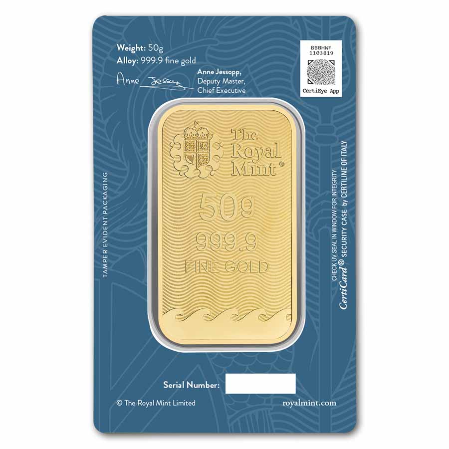 50 gram Gold Bar - The Royal Mint Britannia (New Assay)