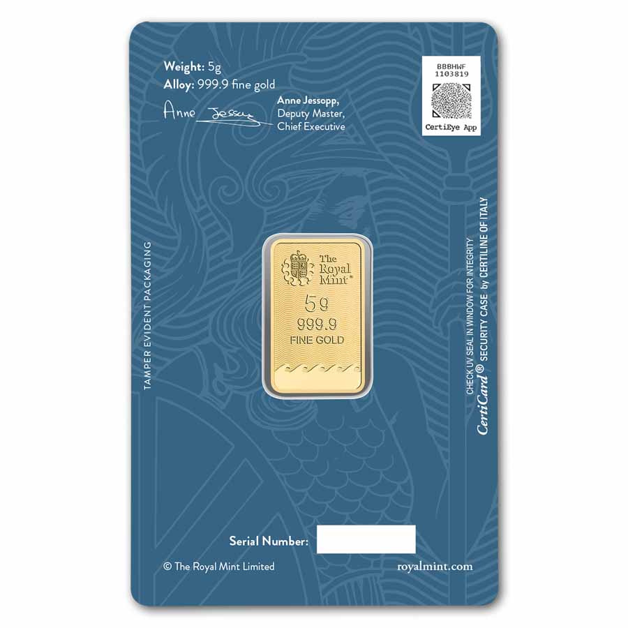 5 gram Gold Bar - The Royal Mint Britannia (New Assay)