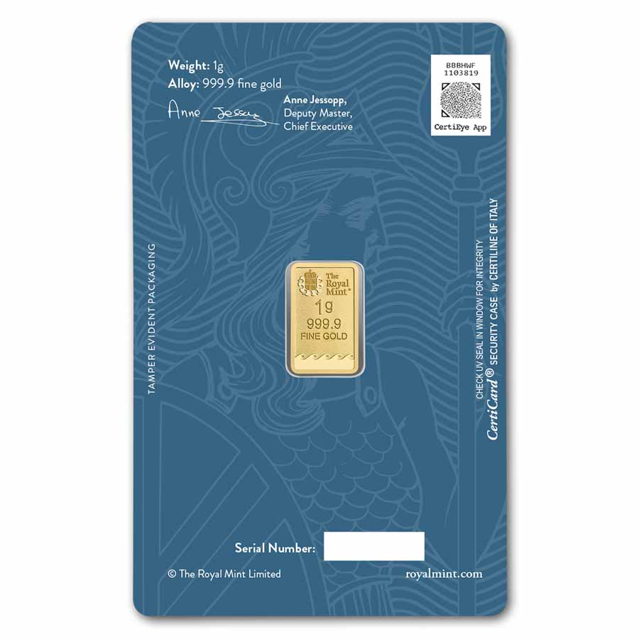 1 gram Gold Bar - The Royal Mint Britannia (New Assay)