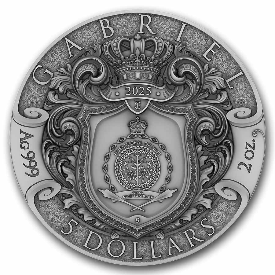 2025 Niue 2 oz Silver Antiqued Gabriel (Gilded) w/ Box & COA
