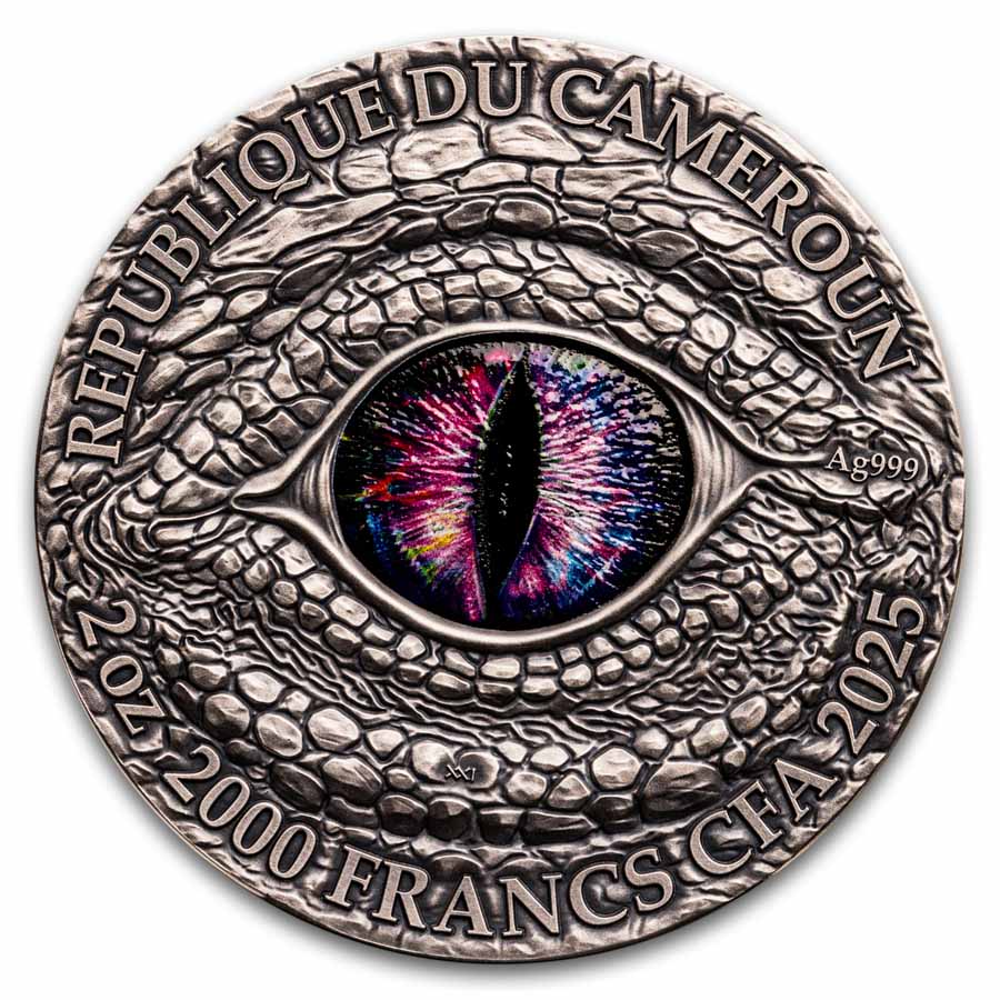 2025 Rep. of Cameroon 2 oz Silver Dragonology; Stonegaze Basilisk