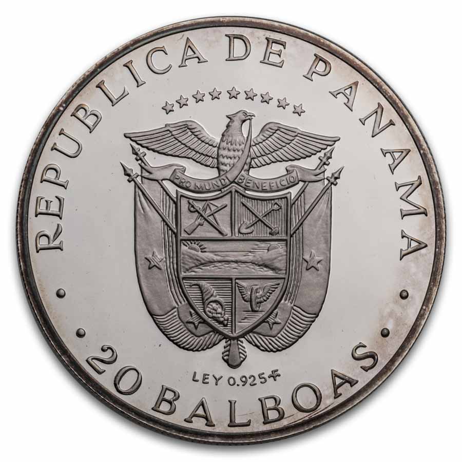 1972 Panama Silver 20 Balboas Simon Bolivar Proof (w/Box & COA)