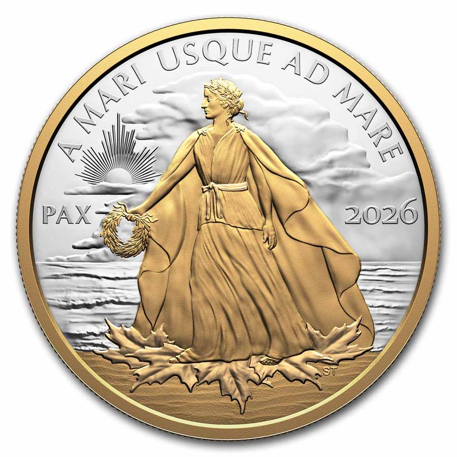2026 Canada 5 oz Silver $50 Yellow Gold Peace Dollar Proof (UHR)