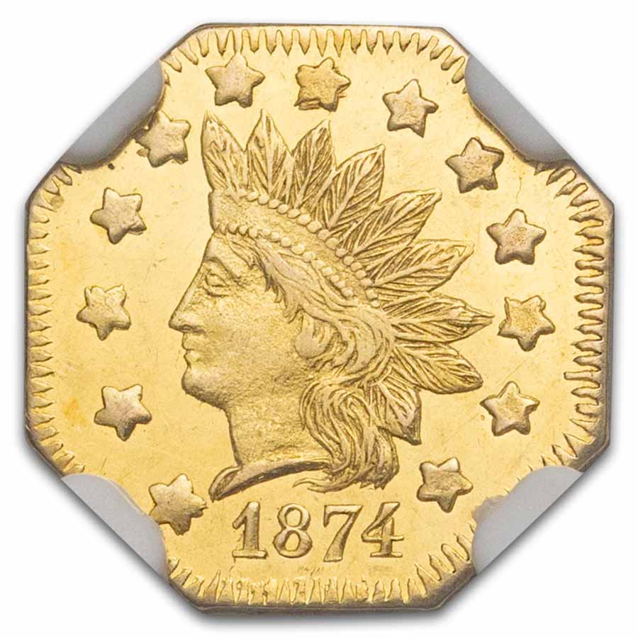 1874 Indian Octagonal One Dollar Gold MS-63 PL NGC (BG-1124)