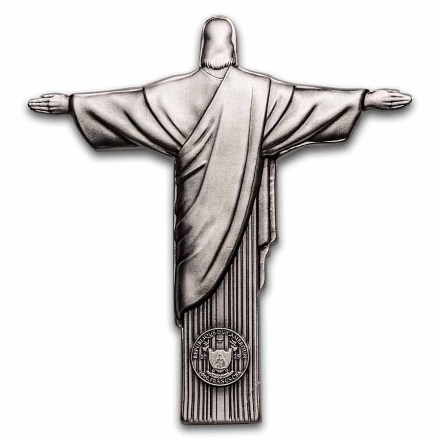 2025 Cameroon 1 oz Silver Christ the Redeemer 3D Shaped Coin