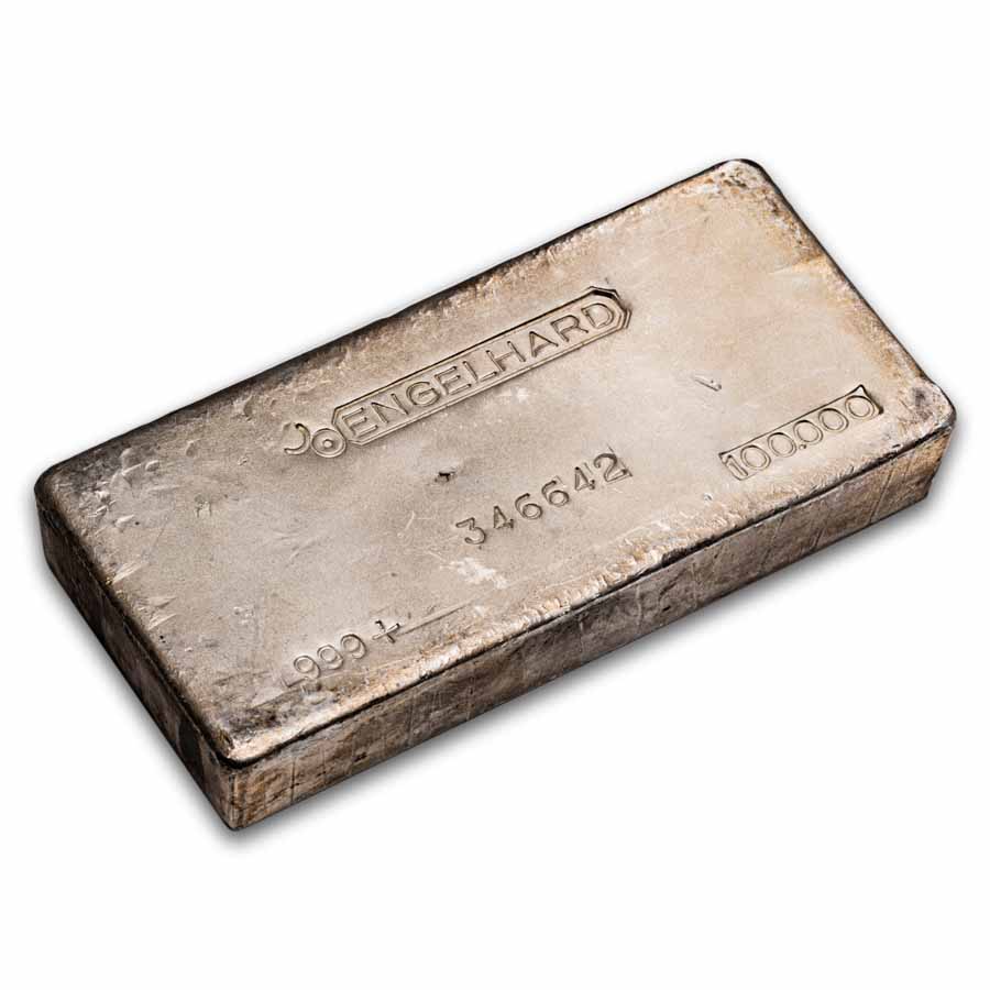 100 oz Silver Bar - Engelhard (4th Series, Bull Logo, Waffle Rev)