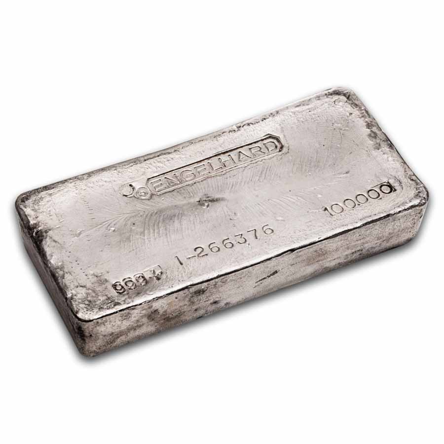 100 oz Silver Bar - Engelhard (4th Series, Bull Logo, "1" Prefix)