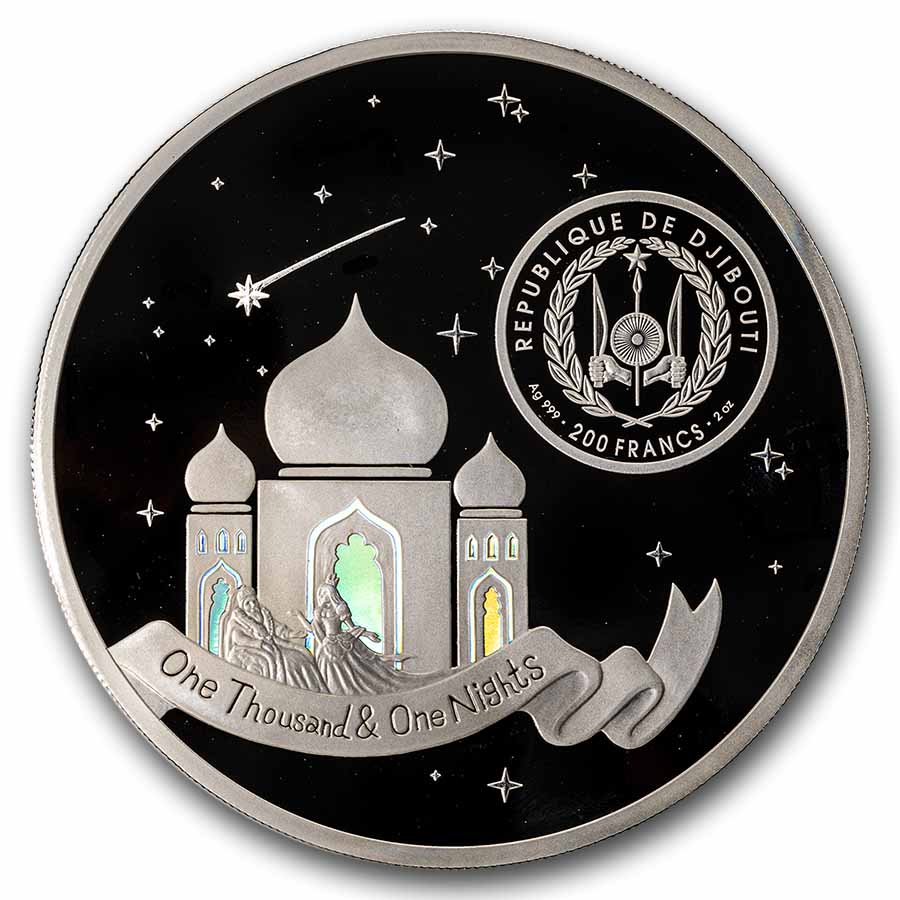 Djibouti 2 oz Silver Echoes of the Ancient East: 1001 Nights