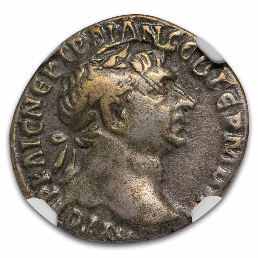 Roman AR Silver Denarius Emperor Trajan (98-117 AD) Ch Fine NGC