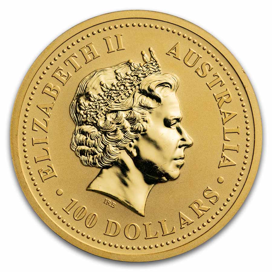 2005 Australia 1 oz Gold Lunar Colorized Rooster BU (Series I)