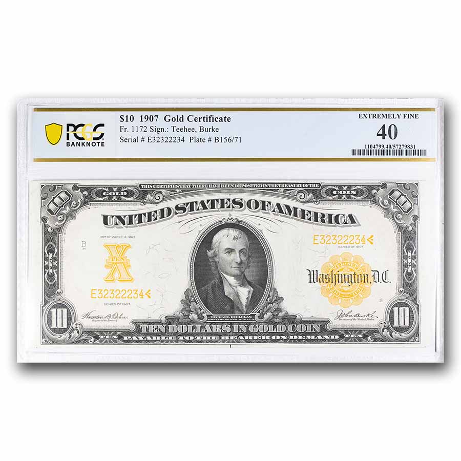 1907 $10 Gold Certificate XF-40 Net PCGS (Fr#1172)