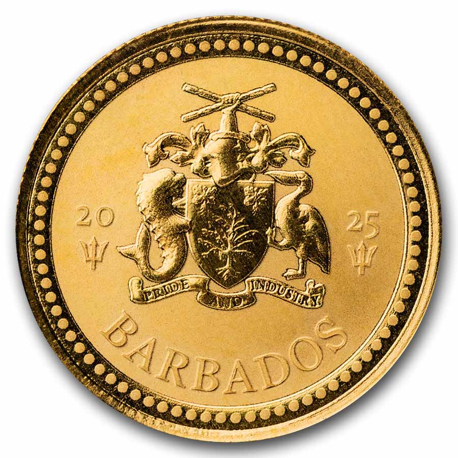 2025 Barbados 1/10 oz Gold Trident BU
