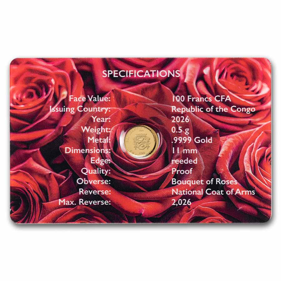 2026 Republic of Congo 1/2 gram Gold Proof Roses of Gold Coin