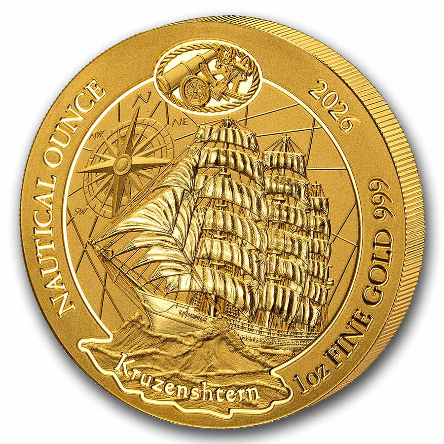 2026 Rwanda 1 oz Gold Nautical Ounce 100 Yrs Kruzenshtern BU