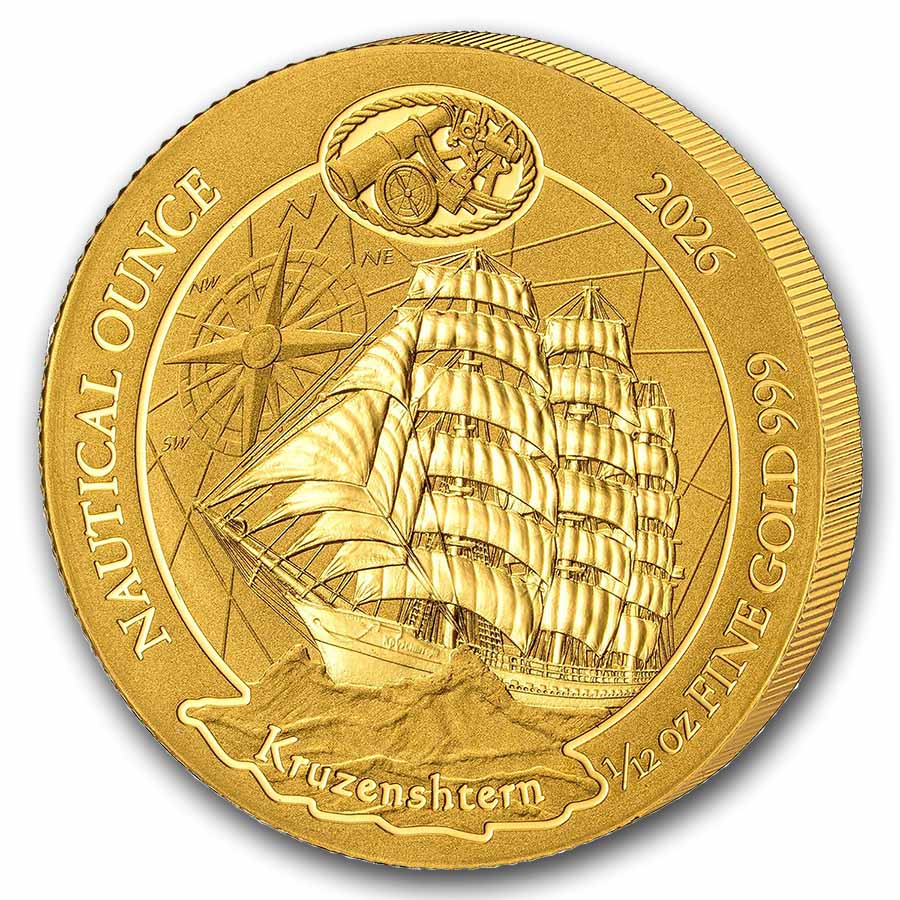 2026 Rwanda 1/12 oz Gold Nautical Ounce 100 Yrs Kruzenshtern BU