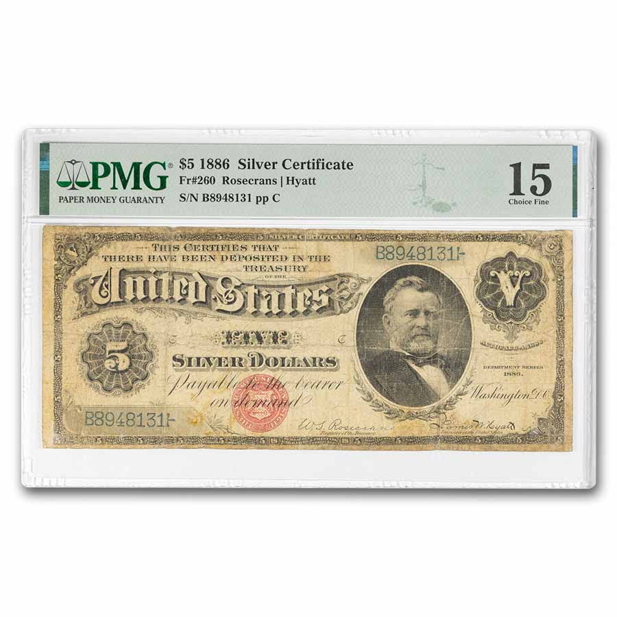 1886 $5.00 Silver Certificate U. S. Grant F-15 PMG (Fr#260)