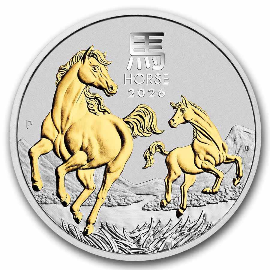 2026 AUS 1 oz Silver Lunar Horse MS-70 PCGS Red Label (Gilded)