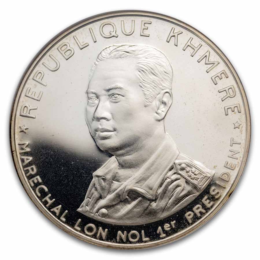 1974 Cambodia Silver 10,000 Riels Lon Nol PF-65 NGC