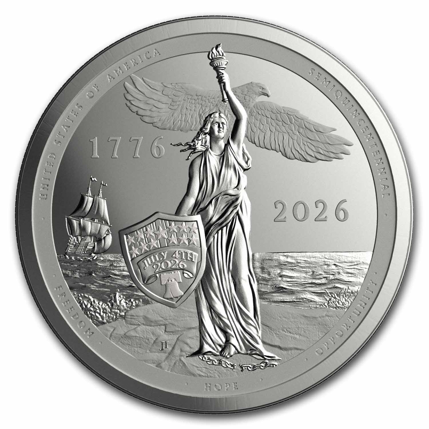 2026 Sail4th 250 1 oz Silver Proof Round (w/Box & COA)