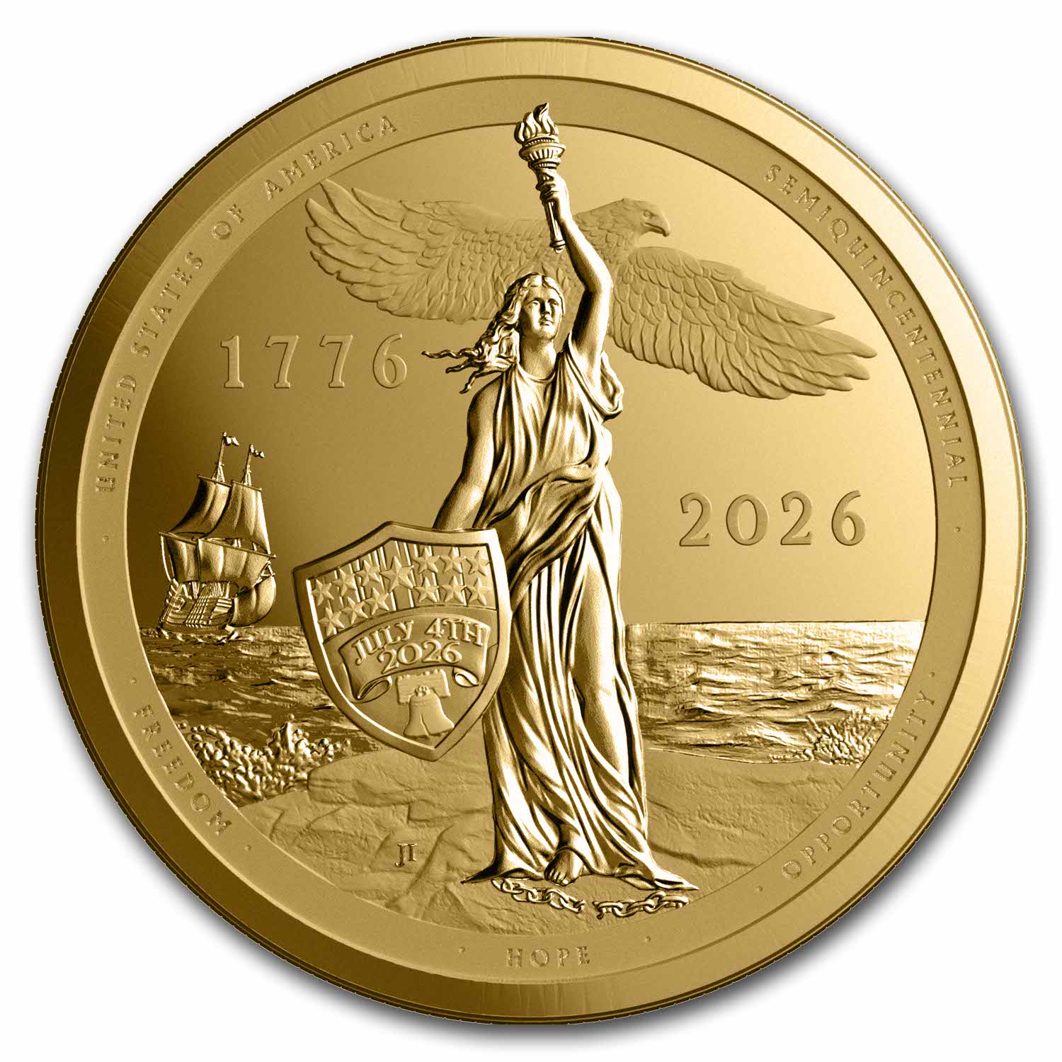2026 Sail4th 250 1 oz Gold Proof Round (w/Tin & COA)