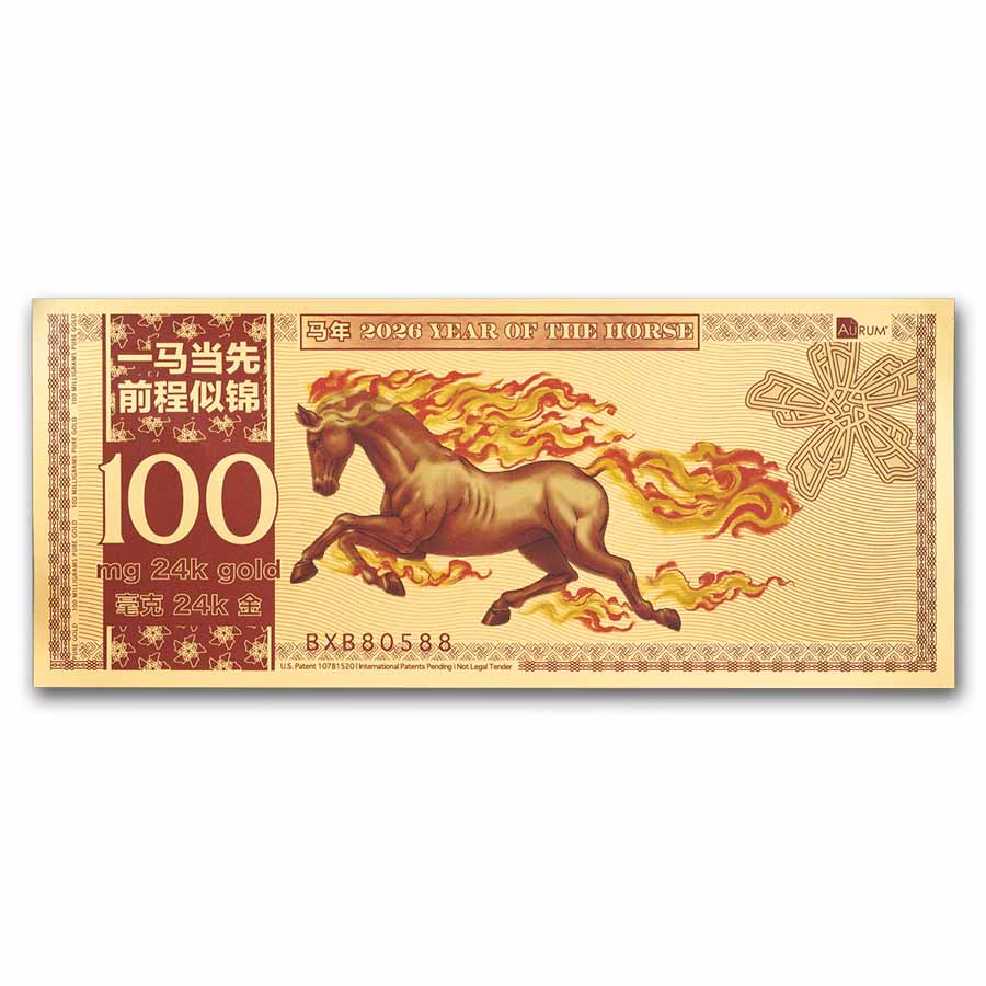2026 100 mg Year of the Fire Horse 24K Gold Foil Note
