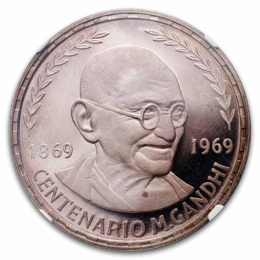 1970 Equatorial Guinea Proof Silver 75 Pesetas Gandhi PF-68 NGC