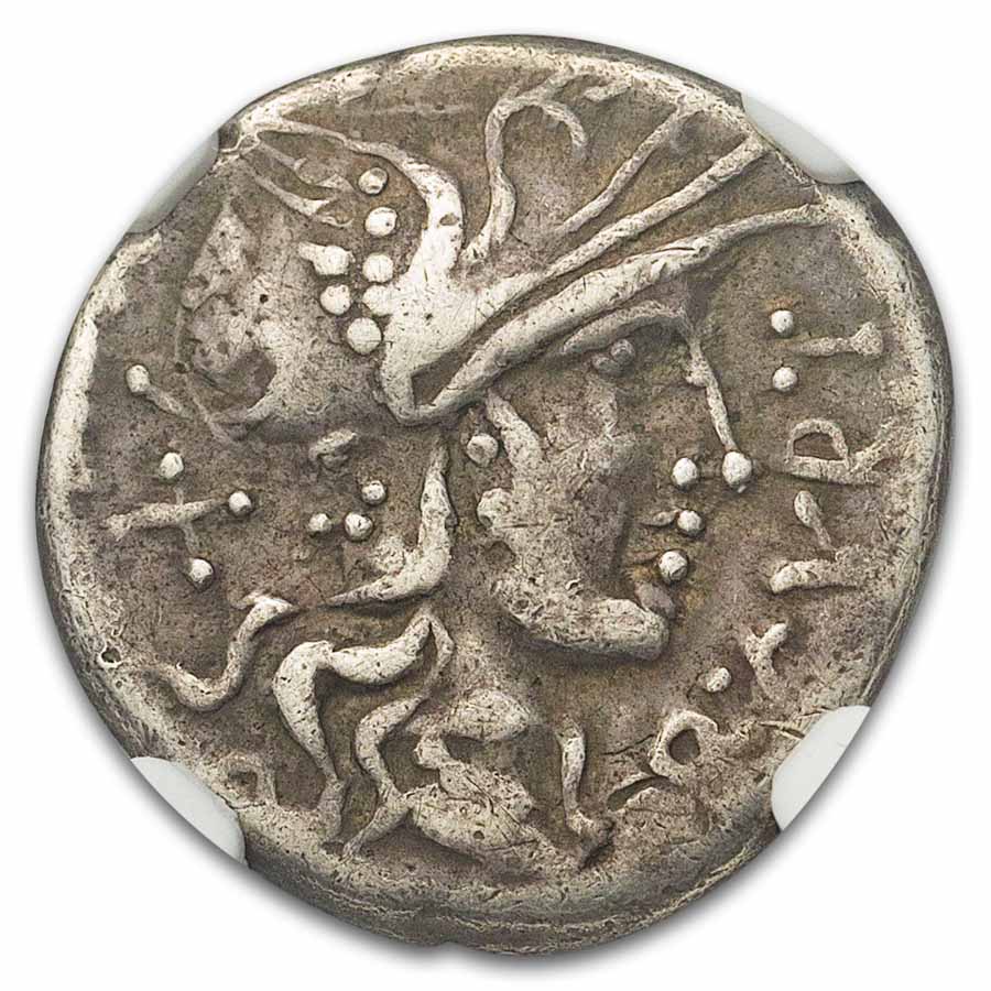 Roman Republic Silver Denarius (116-115 BC) Ch F NGC (Cr-285/2)