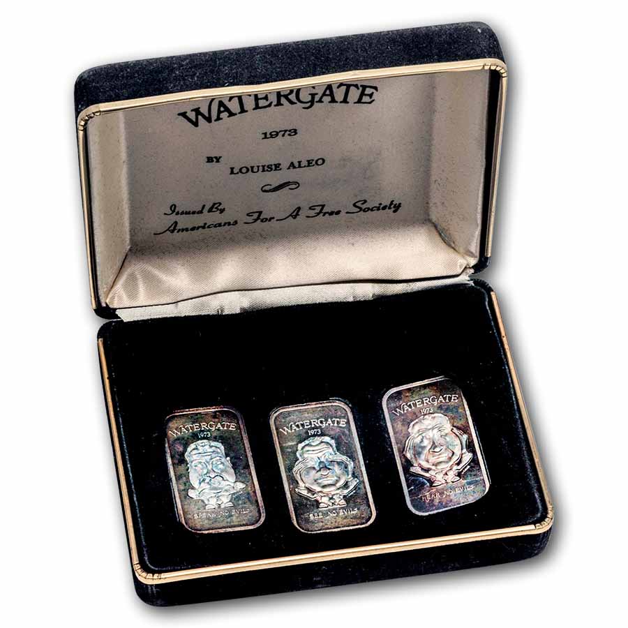 1 oz Silver Bar - Watergate 3-Bar Set (w/Damaged Box)