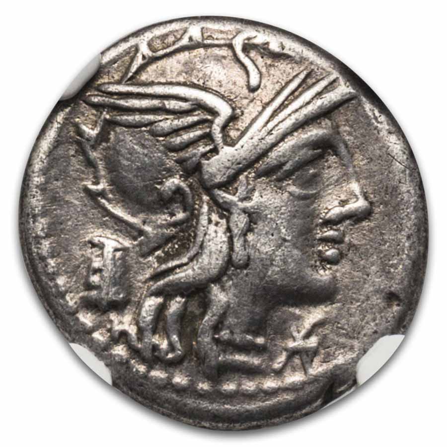 Roman Silver Denarius M. Marcius Mn. f. (134 BC) VF NGC