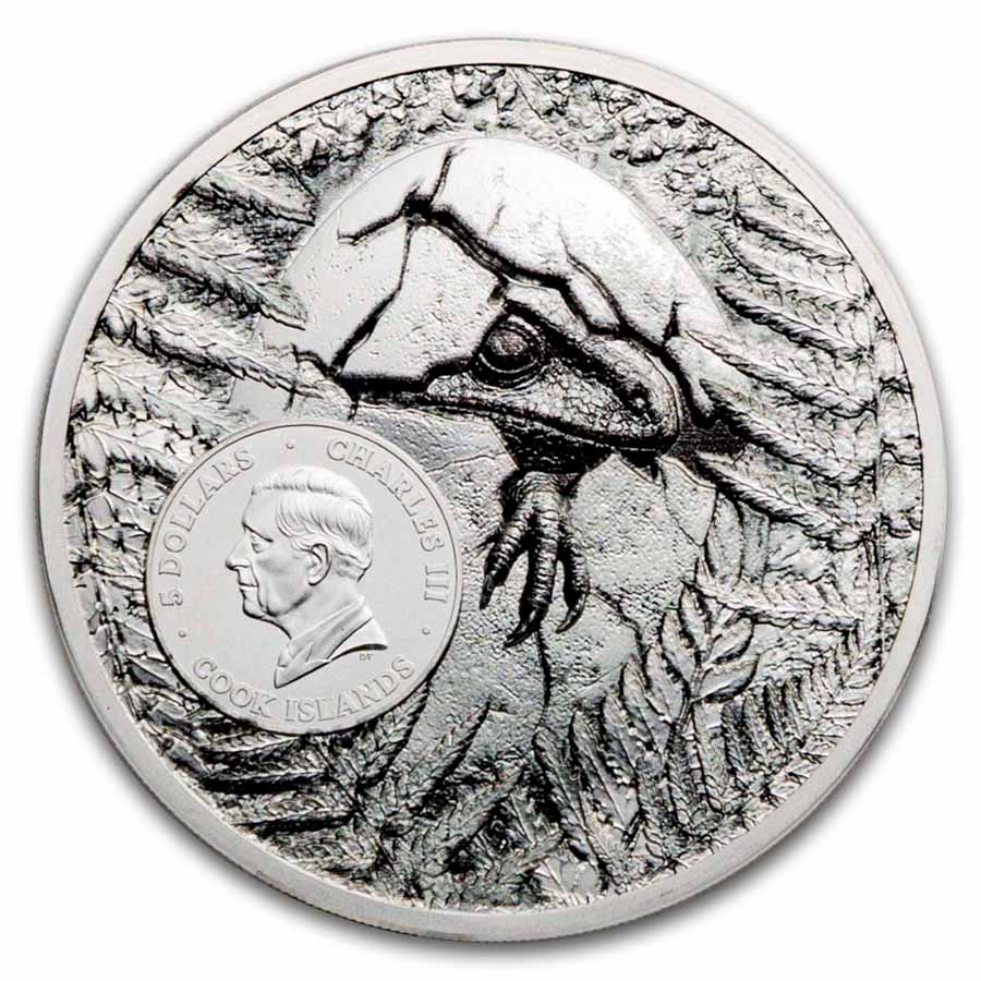 2026 Cook Islands 1 oz Silver Jurassic Relics-Carcharodontosaurus
