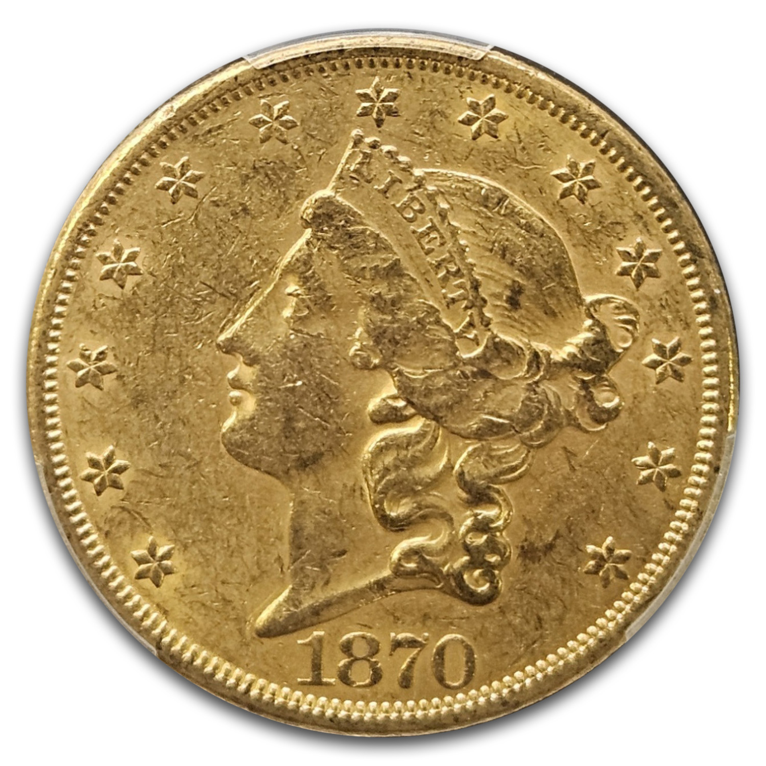1870 $20 Liberty Gold Double Eagle AU-58+ PCGS CAC