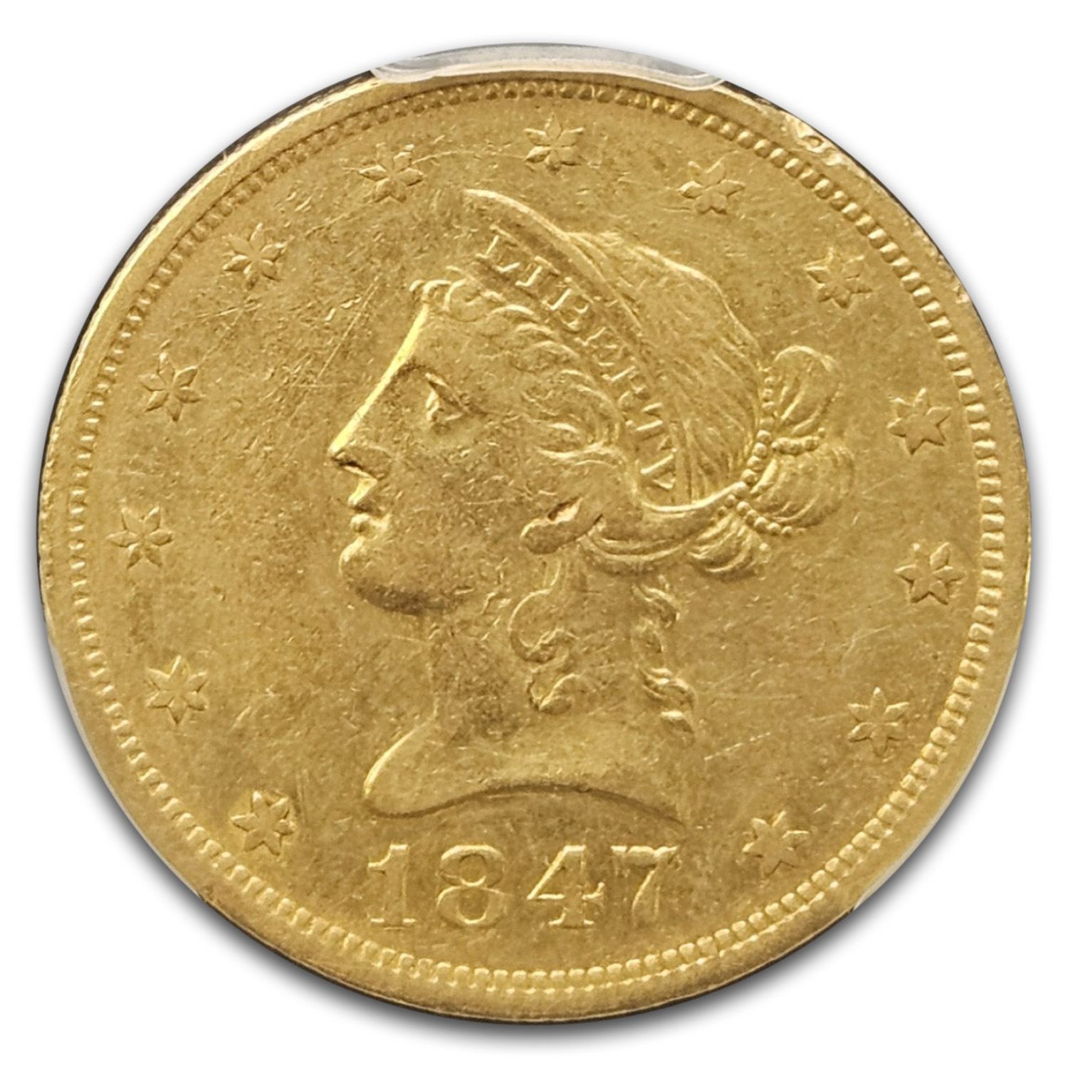 1847-O $10 Liberty Gold Eagle XF-45 PCGS (Repunched Date)