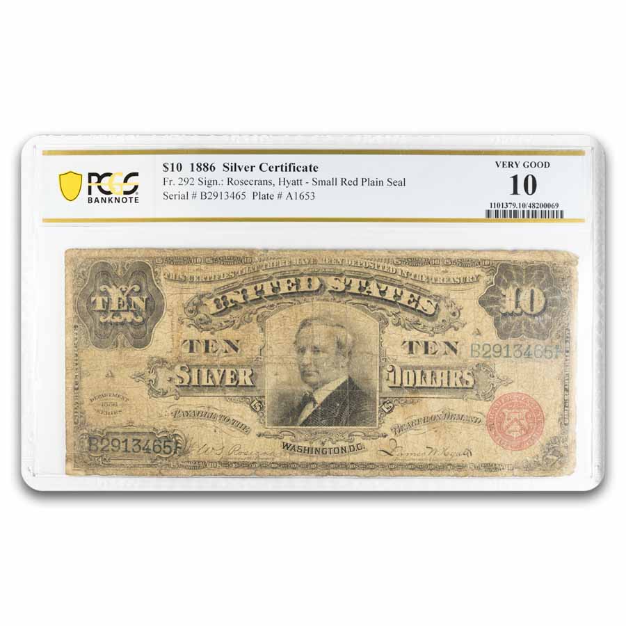 1886 $10 Silver Cert. Hendricks Tombstone VG-10 PCGS (Fr#292)