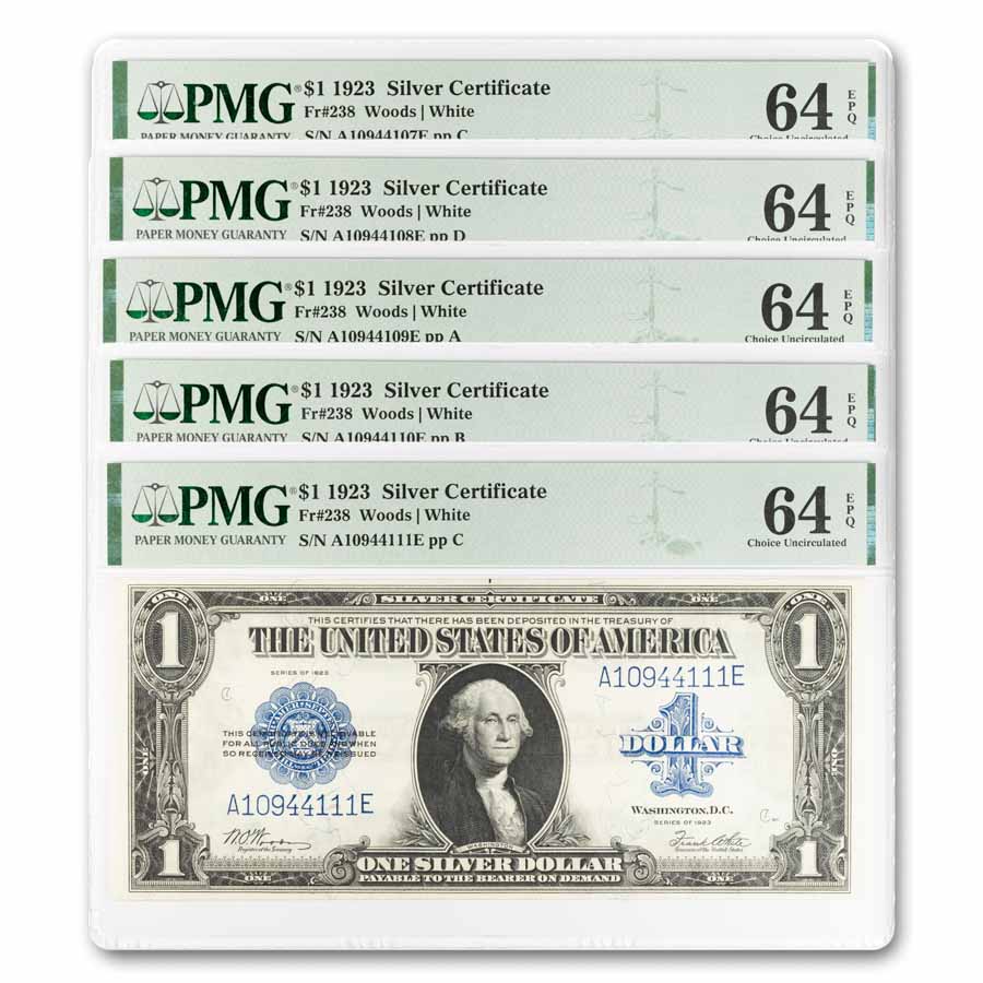 1923 $1.00 Silver Certificate CU-64 PMG EPQ (Fr#238) 5 consec.