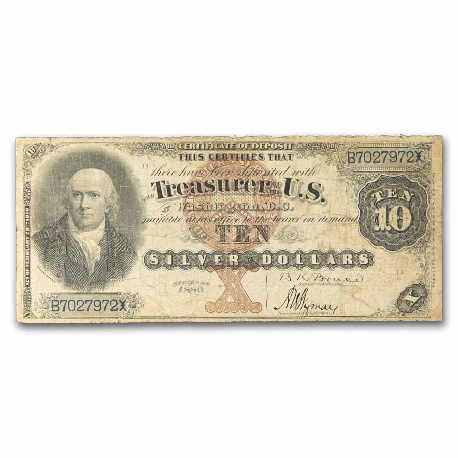 1880 $10 Silver Cert. Robert Morris VG+ (Fr#289)