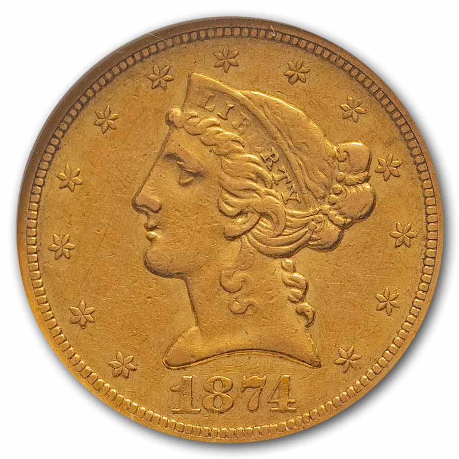 1874-S $5 Liberty Gold Half Eagle AU-53 NGC