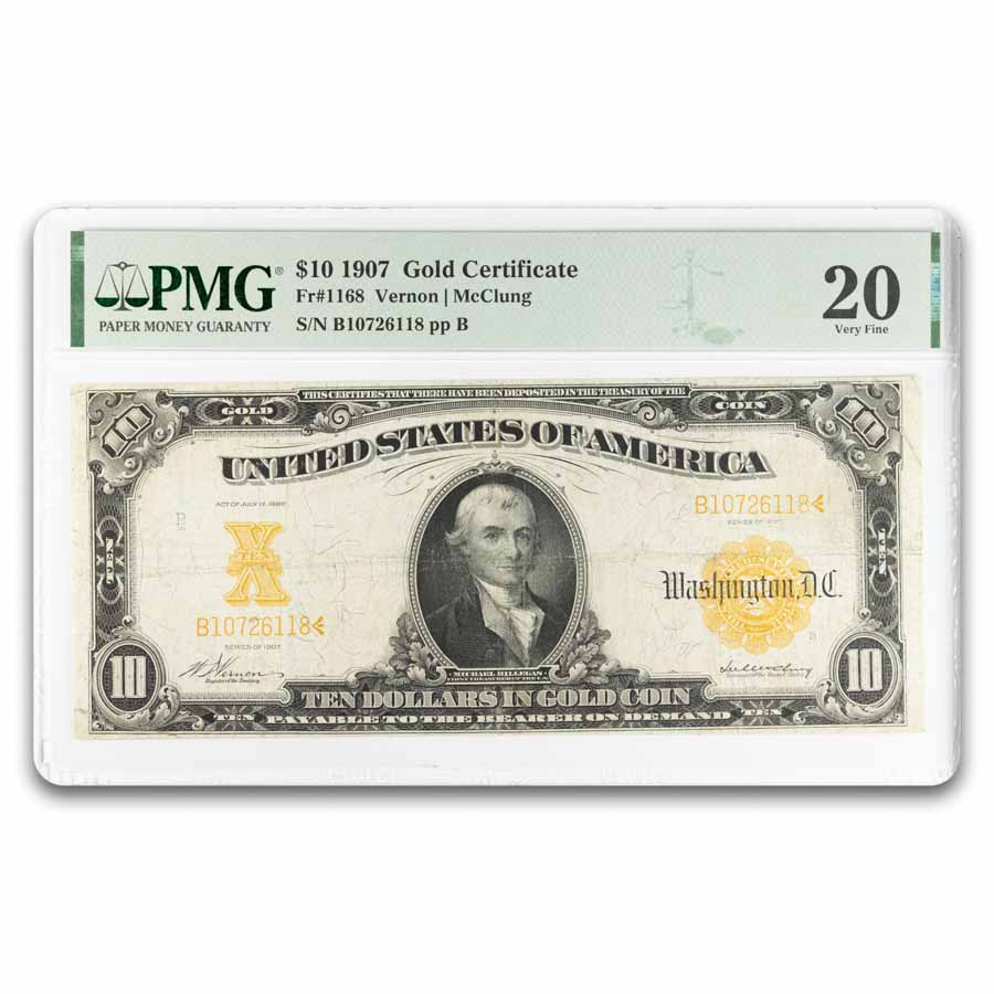 1907 $10 Gold Certificate VF-20 PMG (Fr#1168)