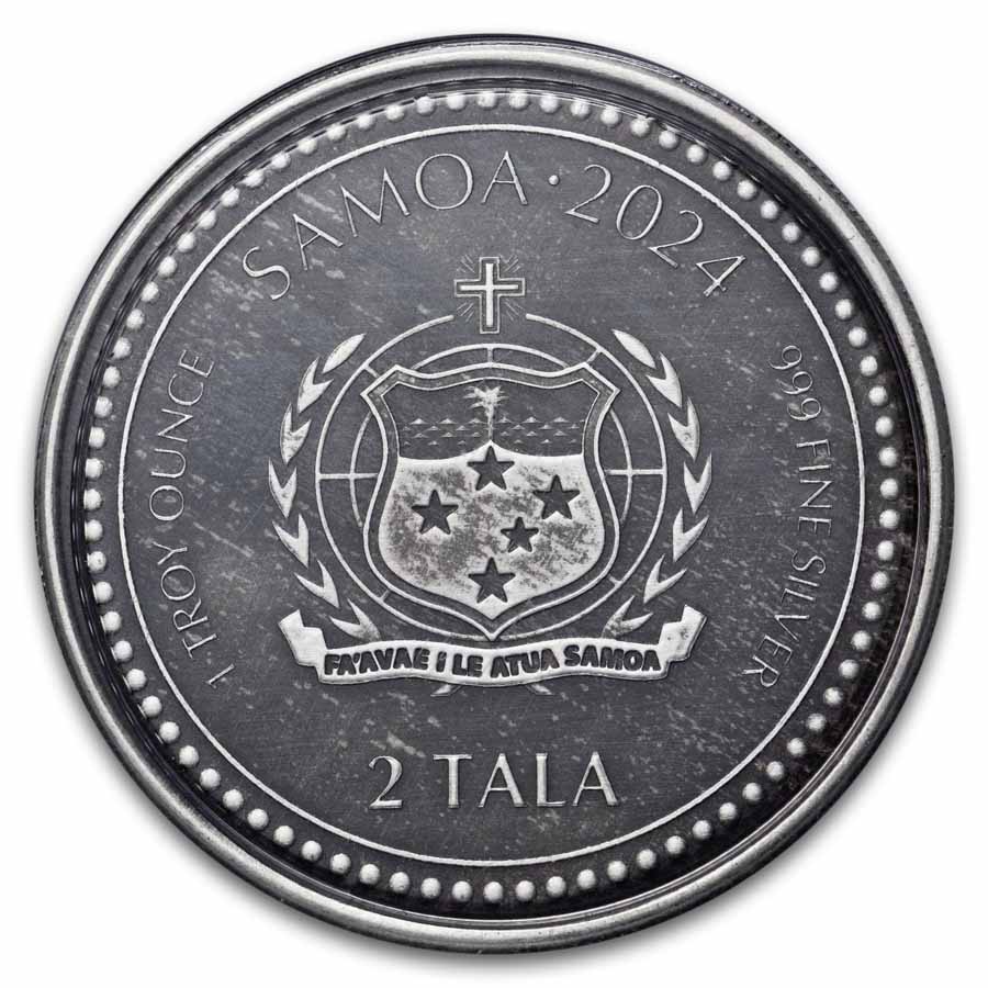 2024 Samoa 1 oz Silver 1 Tala Year of the Dragon (Antique)
