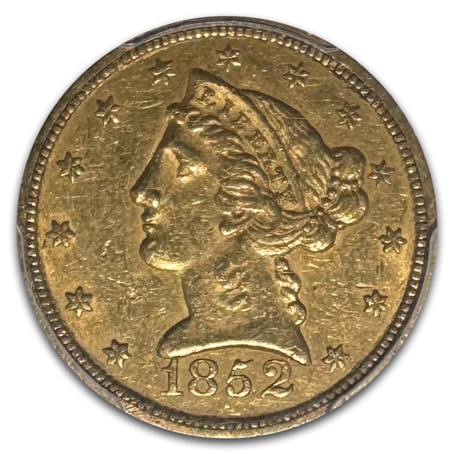 1852-C $5 Liberty Gold Half Eagle AU-55+ PCGS CAC