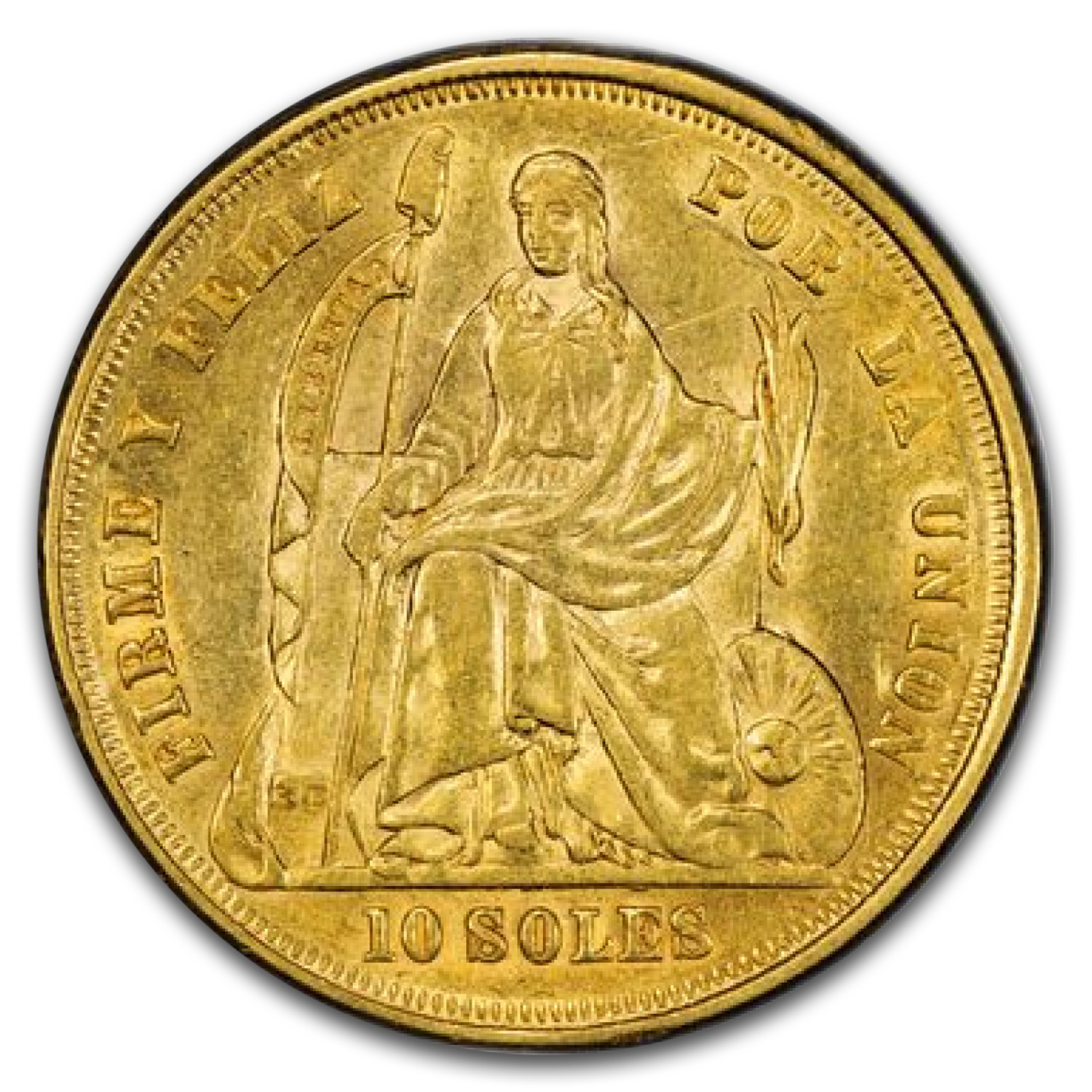 1863-YB Peru Gold 10 Soles AU-55 PCGS