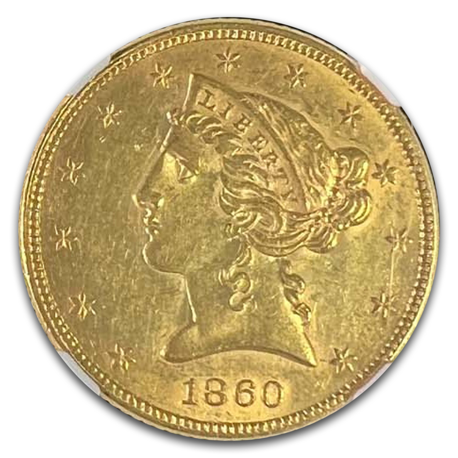 1860 $5 Liberty Gold Half Eagle MS-61 NGC