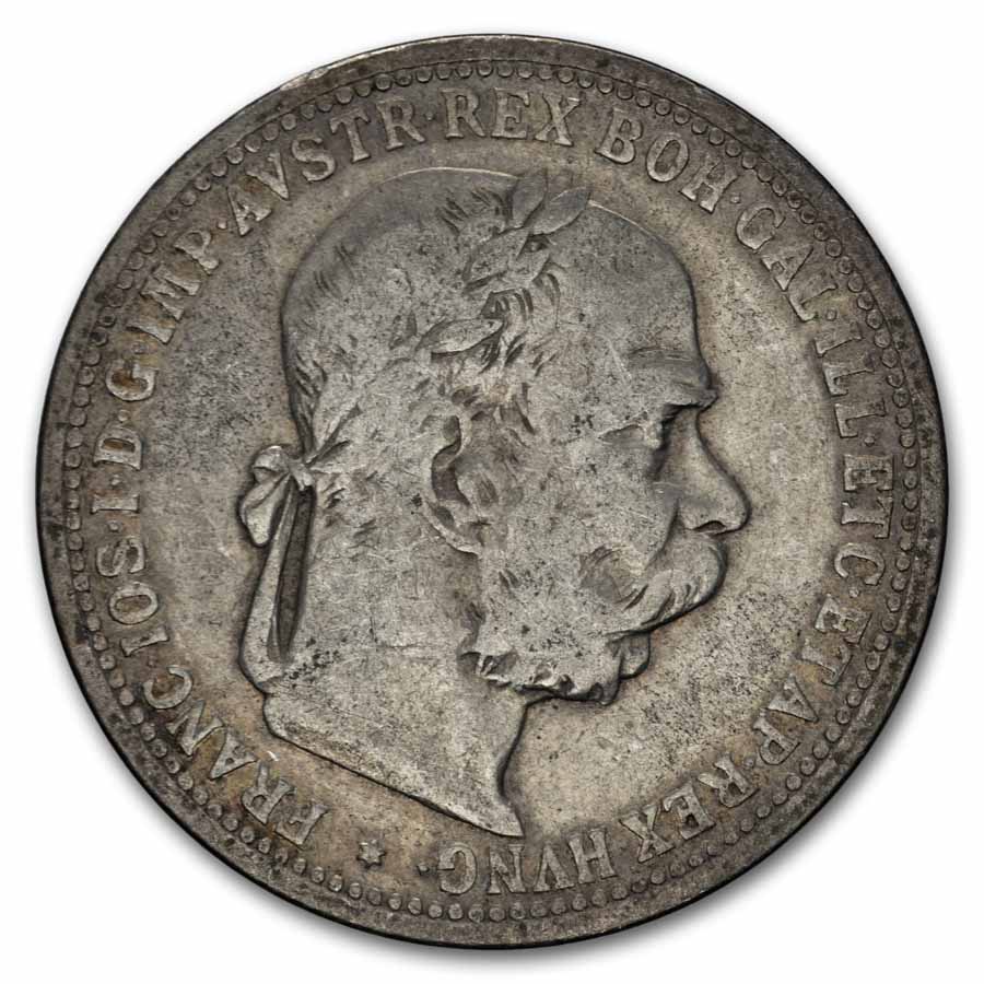 1892-1907 Austria Silver 1 Corona Franz Joseph I Avg Circ