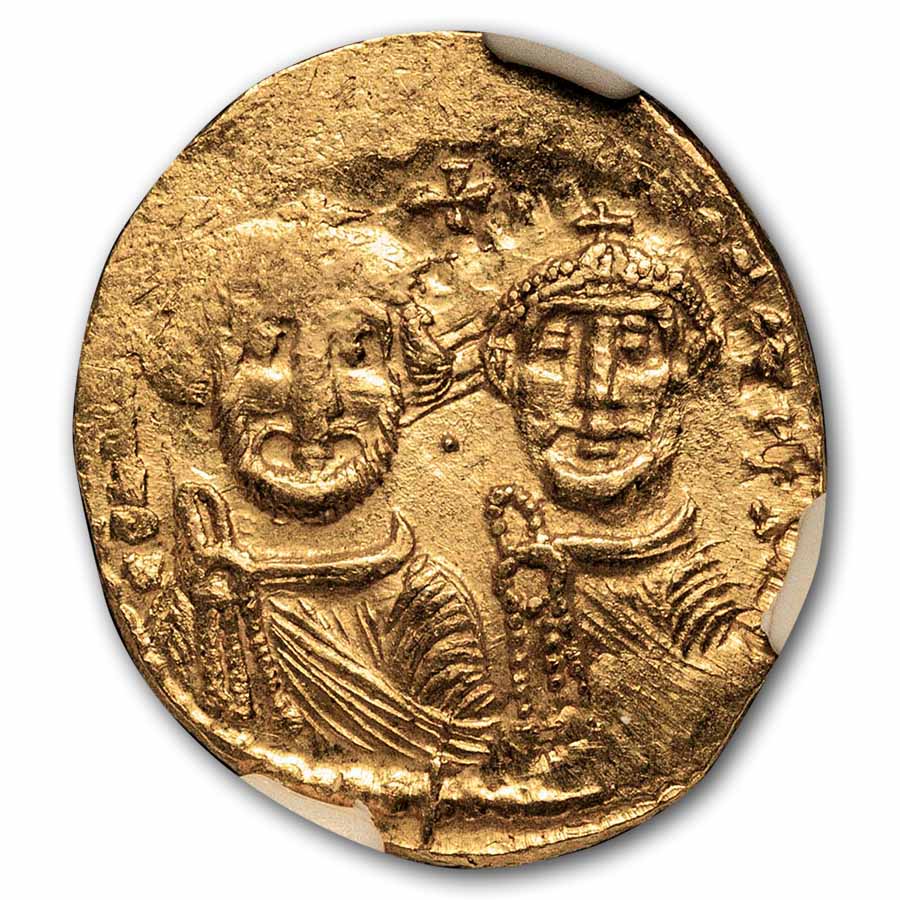 Byzantine AV Solidus Emp. Heraclius & Her. (613-641 AD) Ch AU NGC