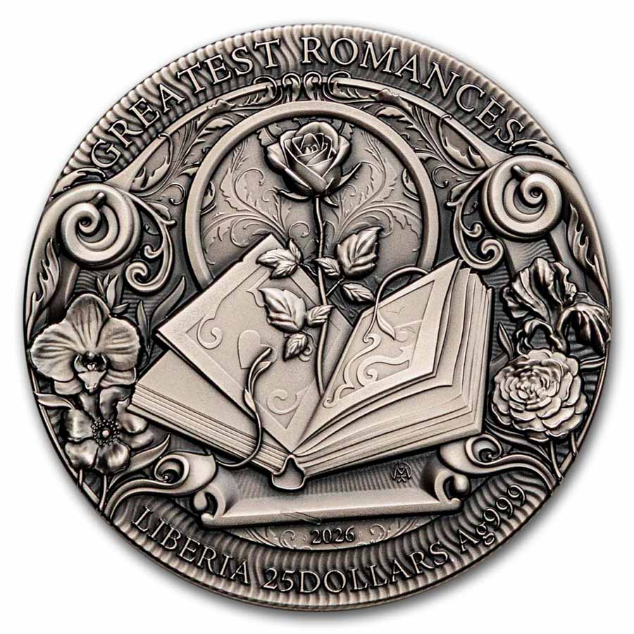 2026 Liberia 2 oz Silver Love Stories: Paolo and Francesca